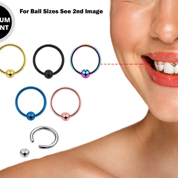 Frenulum Lip Piercing, Smile Piercing, Captive Bead Ring - Titanium Lip Ring Jewelry in many Colors - PVD Coating