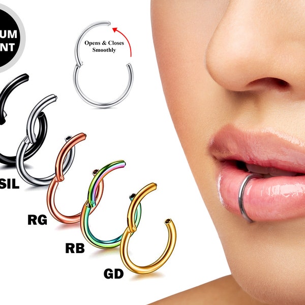 Titan Lippenring, Lip Hugger - 20g 18g 16g 14g Lip Piercing Klappring - Clicker Hoops Stahl, Gold, Rosegold, Schwarz, Regenbogen