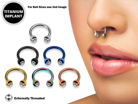 Horseshoe Ring Piercing Coloured With Gem Ball Crystals 18g 16g