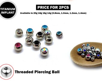 Piercing Ball Replacement Parts, Loose Ball - Titanium Threaded Gem Ball with CZ Crystals Attachment for 18g 16g 14g Barbells Body Piercing