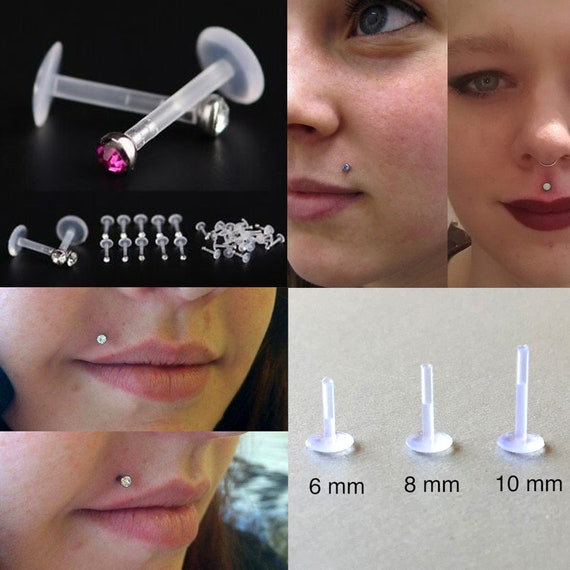 NewkeepsR 8G/10G/12G/14G Bioplast Clear Flat Tongue Nipple Ring Retainers  Spacers Labret Bar transparent : Amazon.co.uk: Fashion