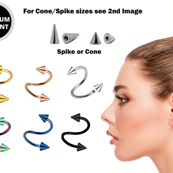 Spiral Helix Piercing, Titanium Twisted Barbell Earring 16g 14g in many Colours - Vacuum Plated - Also Piercing for Lip, Eyebrow, EarLobe