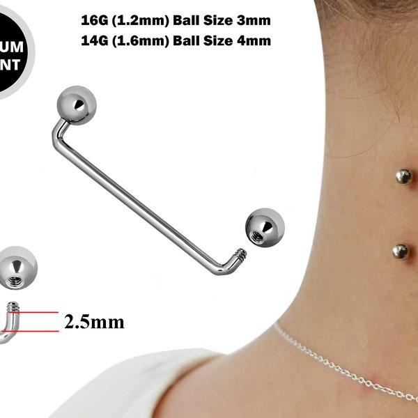 Dermal Surface Piercing, Nape Piercing - Titanium 16g 14g Implant Grade 90 degree Staple Bar - Body Jewellery also for Third Eye Piercing