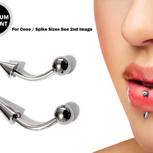 Titanium Spike Vertical Labret Stud Lip Piercings Spikes / Cone 18g 16g 14g Curved Bar Also Piercing Stud for Anti Eyebrow, Rook image 1