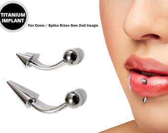 Piercings labret verticaux avec pointes en titane - Pointes/cônes 18 g 16 g 14 g Barre incurvée - Également piercing pour anti-sourcils, Rook