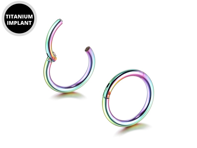 Titanium Lip Ring, Lip Hugger 20g 18g 16g 14g Lip Piercing Hinged Ring Clicker Hoops Steel, Gold, Rosegold, Black, Rainbow image 5