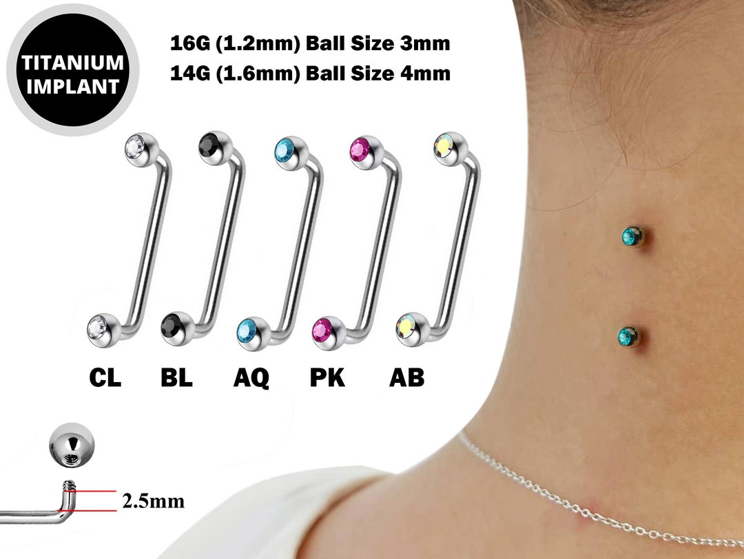 Dermal Surface Piercing, Nape Piercing With Gem Crystal Titanium 16g