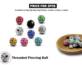 Piercing Kugel Ersatz Kugel - 2 Stück Gewinde Disco Kugel mit CZ Kristalle Befestigung für 18g 16g 14g Barbells Piercing