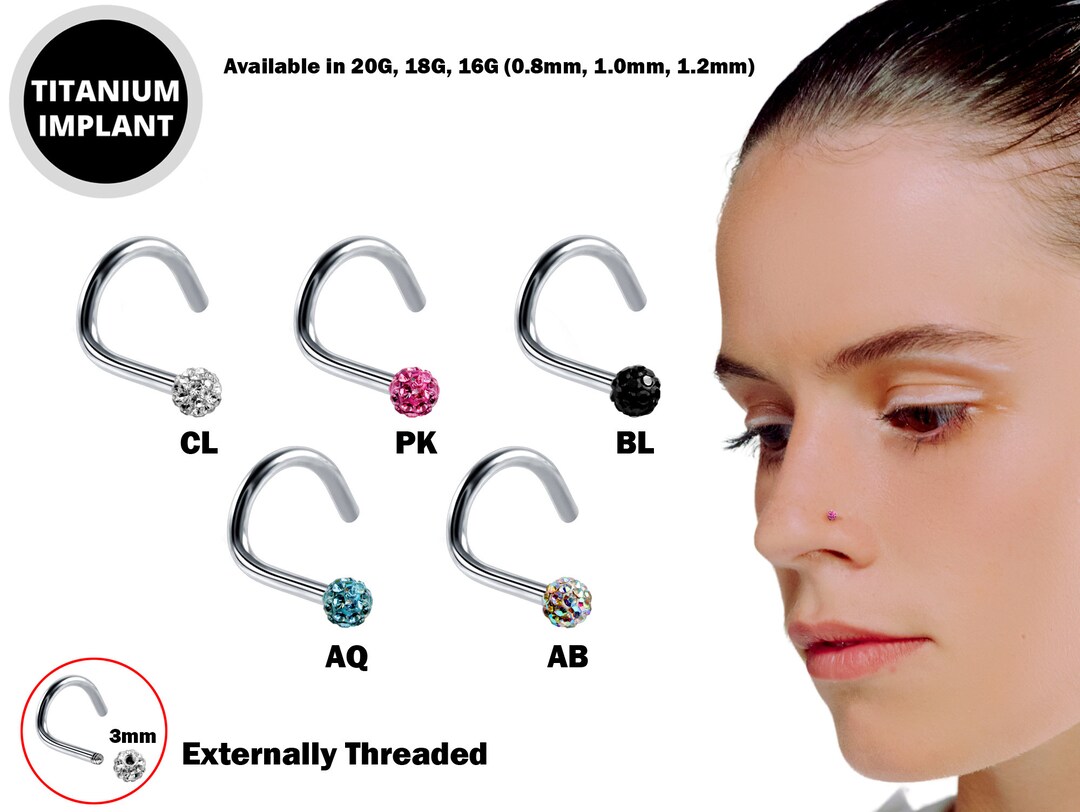 Nostril Screw Studs, Nasallang Piercing With Disco Ball CZ Crystal