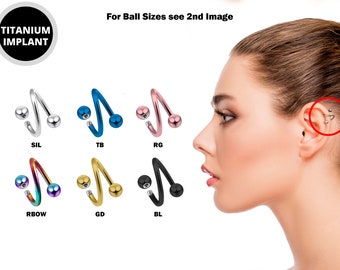 Titan Spirale Knorpel Piercing, Twisted Helix Ohrring 16g 14g in vielen Farben - Auch Piercing für Lippe, Augenbraue und Lobe