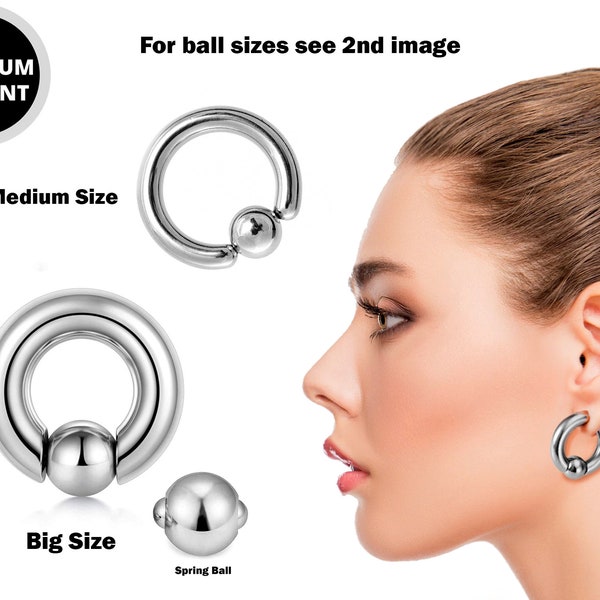 Kugel Hoop Ohrring, CBR Verschluss Ball Ring mit Federball Ohr Piercing - Titan 12G-6G Medium - 8G bis 00G Big Ear Gauge mit Federball