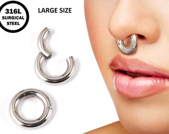 Anneau de nez Septum Clicker, bijoux Septum de grande jauge, perçage de nez de grande taille - anneau articulé segment - 12G à 4G