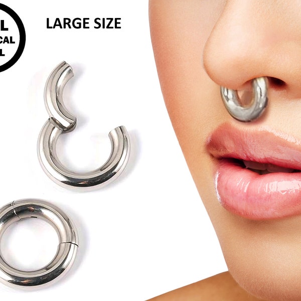 Septum Clicker Nose Ring, Septum Jewellery Large gauge, Big Size Nose Piercing - Segment Hinged Ring - 12G to 4G