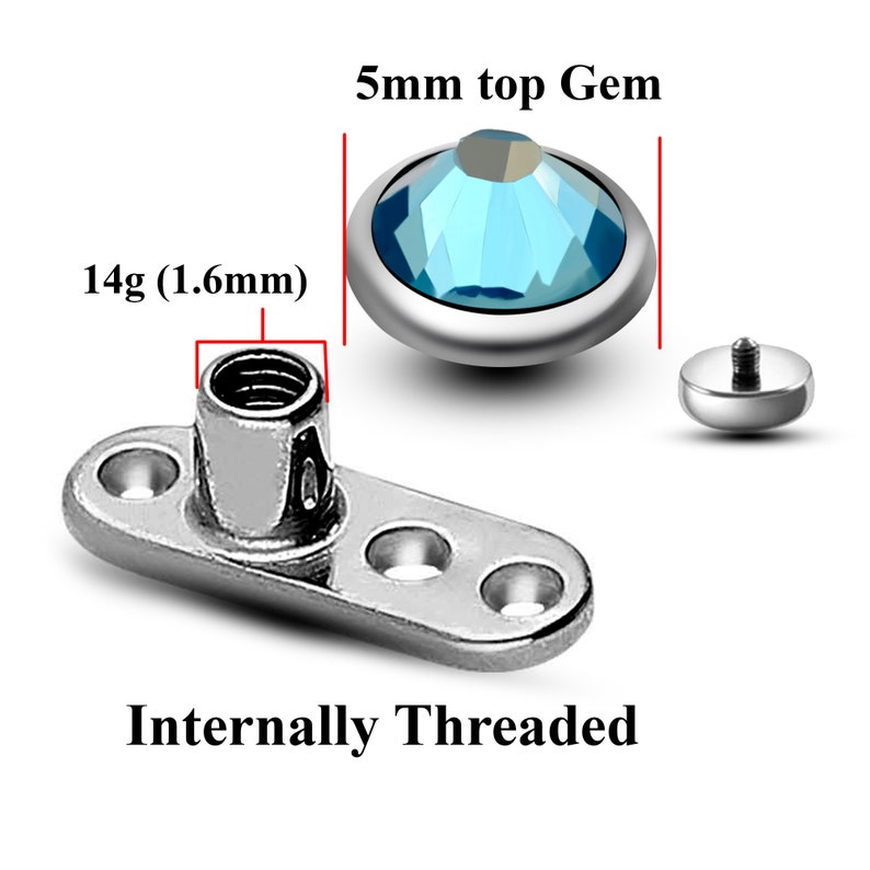 Piercing d'ancrage cutané interne, perçage d'os de collier avec cristal CZ gemme-bijoux de peau d'implant cutané en titane 14G image 4