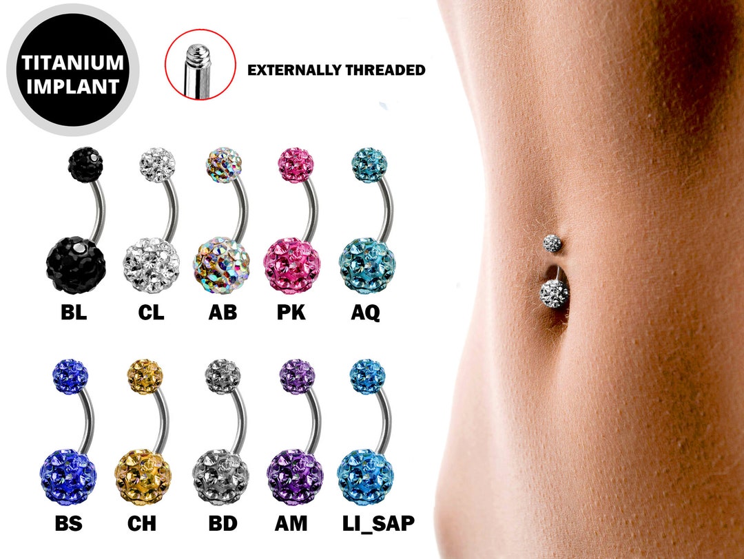 Disco Ball Belly Ring, Navel Ring Titanium 14g Ferido Ball Bling Bling