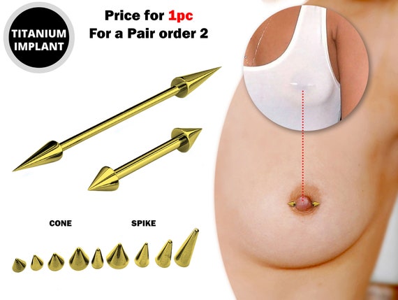 Buy Titanium Gold Cone / Spike Nipple Barbell, Nipple Jewelry Studs 16g 14g  Nipple Piercing Straight Barbell Externally Threaded Online in India 