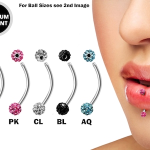 Titanium Vertical Labret Stud Lip Piercings with Disco Ball Crystal - 18g 16g 14g Curved Bar - Also Piercing Stud for Anti- Eyebrow, Rook