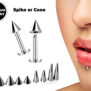 Cone / Spike Labret Stud Piercing Jewelry - 18g 16g 14g Titanium Lip Piercing Also for Tragus Helix Cartilage Madonna Medusa Side Labret