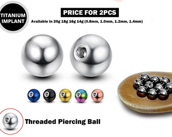 Titanium Plain Ball Replacement Parts - 2pcs Threaded Piercing Ball in many Colours - Attachment for 18g 16g 14g Barbells Body Piercing