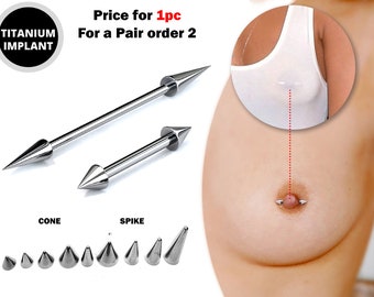 Titanium Cone / Spike Nipple Barbell, Nipple Jewelry Studs 16g 14g Nipple Piercing - Straight Barbell Externally Threaded