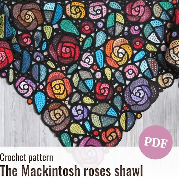 Crochet Mackintosh Roses Shawl Pattern, Freeform Irish Lace (PDF Pattern)