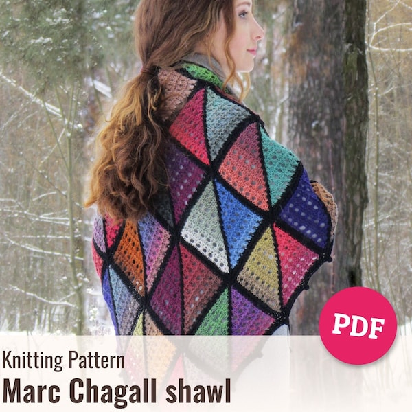 Knitting pattern shawl, PDF tutorial pattern, DIY handwoven shawl, digital knitting pattern, triangle modular knitted shawl