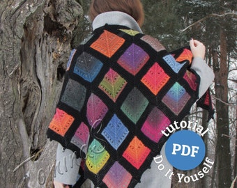 Modular Knitting Shawl Pattern, Domino Mitered Squares (PDF Pattern)