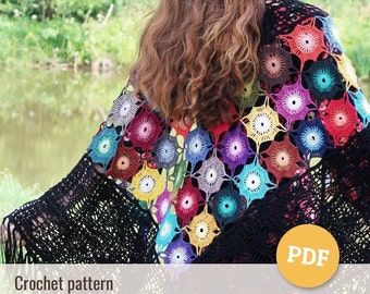 Crochet Lace Shawl Pattern, DIY Written Instruction (PDF Download)