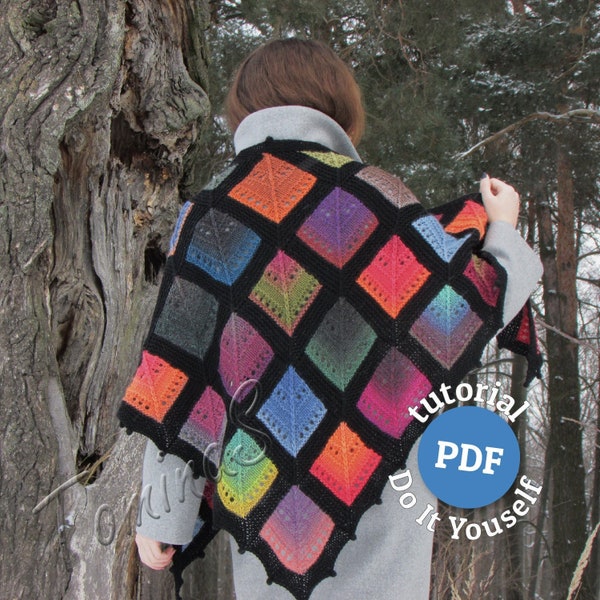 Knitting pattern shawl, triangle scarf, DIY knitted shawl, instant download tutorial, PDF written Instruction, digital pattern shawl.