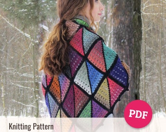 Modular Knitted Shawl Pattern, Domino Mitered Squares (PDF Pattern)