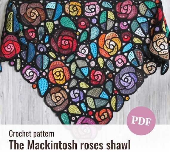 Crochet Mackintosh Roses Shawl Pattern, Freeform Irish Lace (PDF Pattern)