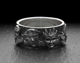 Sterling Silver Mask Ring: Handmade Harlequin Jewelry, Theater Gift