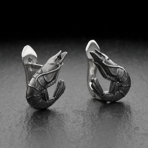 Sterling Silver Shrimp Earrings: Handmade Animal Jewelry