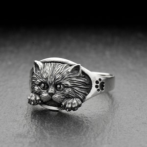 Sterling Silver Cat Ring: Handmade Animal Lover Jewelry