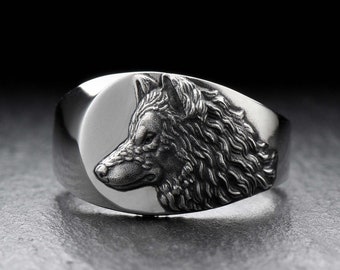 Sterling Silver Wolf Signet Ring: Handmade Animal Jewelry