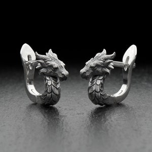 Sterling Silver Dragon Stud Earrings: Gothic Fantasy Jewelry