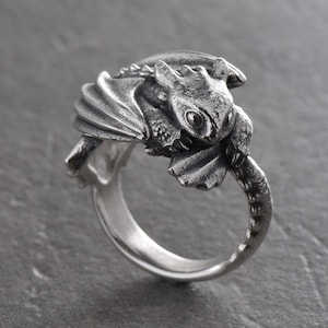 Sterling Silver Baby Dragon Ring • Gothic Fantasy Creature Jewelry • Unique Mythical Statement Band • Gift for Dragon Lover Him or Her