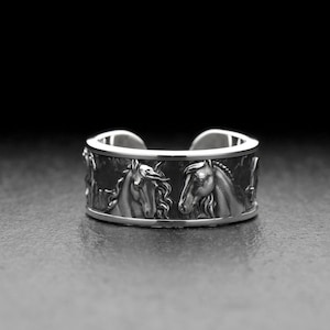 Sterling Silver Ring Horses, Animal Jewelry, Horse Jewelry, Handmade Animal Ring, Horse Lovers Gift, Adjustable Ring, Ring Horse, Gift Idea