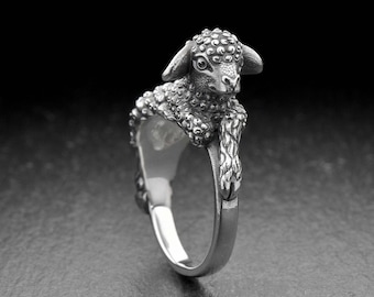 Sterling Silver Lamb Ring, Animal Ring, Animal Jewelry, Lamb Jewelry, Lamb Lovers Jewelry, Animal Lovers Gift