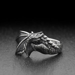 Sterling Silver Calm Dragon Ring, Dragon Jewelry, Handmade Dragon Ring, Fantasy Lovers Gift, Dragons Lovers Ring