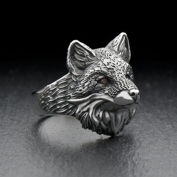 Sterling Silver Fox Totem Ring, Handmade Fox Ring, Fox Lovers Ring, Animal Jewelry, Animal Lovers Gift, Fox Jewelry, Fox Head Ring