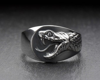 Sterling Silver Snake Signet Ring: Handmade Serpent Jewelry