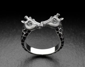 Sterling zilveren giraffen ring, dierenring, handgemaakte dierensieraden, giraffe liefhebbers cadeau, dierenliefhebbers sieraden, giraffe sieraden