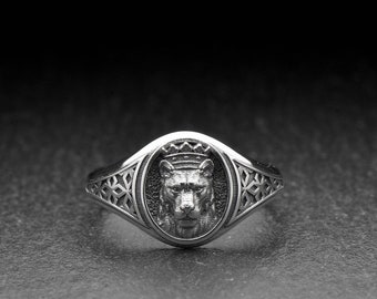 Sterling Silver Lioness Signet Ring: Handmade Animal Jewelry