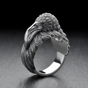 Oxidized Sterling Silver Flamingo Ring: Surreal Statement Jewelry