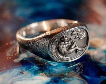 Oxidized Sterling Silver Fallen Angel Ring: Gothic Wearable Art