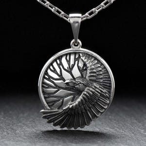 Sterling Silver Raven Pendant: Gothic Bird Necklace, Symbol of Wisdom