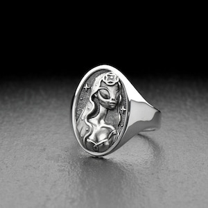 Sterling Silver Alien Ring, Wedding Ring, Alien Bride Ring, Handmade Space Jewelry, Alien Lovers Gift, Space Lovers Jewelry, Gift Idea