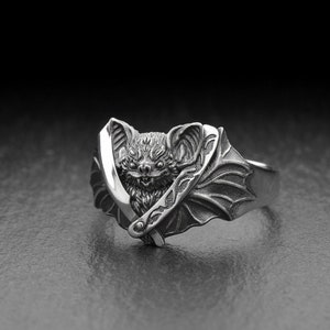 Sterling Silver Ring Bat, Vampire Bat Ring,  Gothic Bat Ring, Animal Ring, Bat Lovers Gift, Handmade Bat Jewelry, Gothic Jewelry, Gift Idea