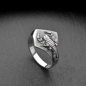 Sterling Silver Scorpion Signet Ring: Handmade Insect Jewelry